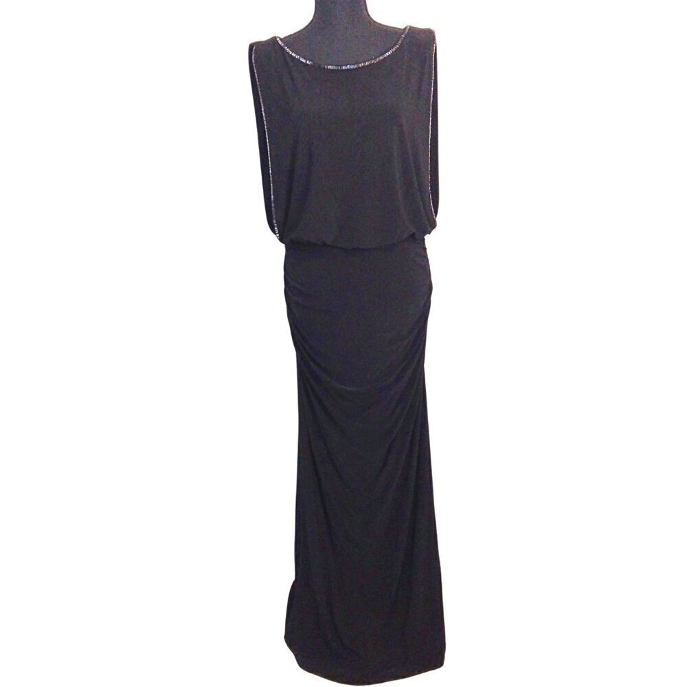 ELEGANT BLACK SLEEVELESS FORMAL GOWN FLOOR LENGTH EVENING PARTY DRESS